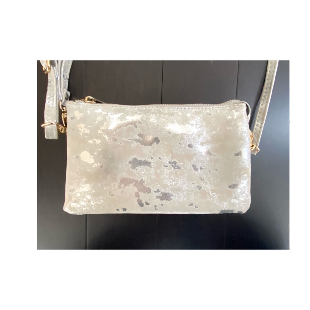 Suede Double Zip Crossbody, Yellow Gold Hardware